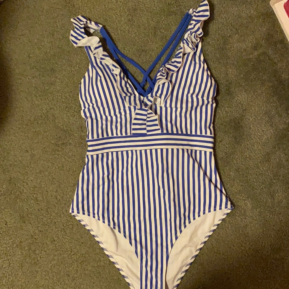 Blue and white striped swimsuit! Super cute, new.